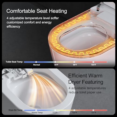 Image of Luxury Smart Toilet with Heated Seat & Instant Warm Water with Remote Control Bidet,Hidden Foam Shield,Air Purification,One Piece Tankless Toilet with ADA Comfort Height,LED Display