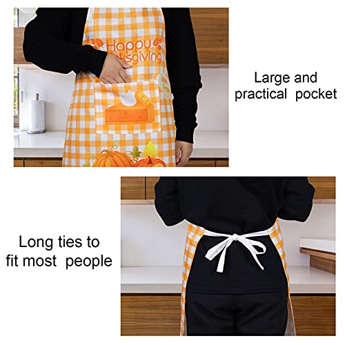 Claswcalor Happy Thanksgiving Apron With Pockets, Autumn Harvest Pumpkin Cooking Apron, Orange Checkered Apron For Women, Waterproof Adjustable Apron For Holiday, Party, Gift #TOP4