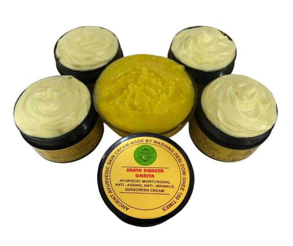 Nisarga Ayurveda Shata Dhouta Ghrita 100 Times Washed Cow Ghee Daily Moisturizing Sunscreen Anti ageing Anti Wrinkle face & skin Cream- Pack of 4 (40 gm x 4)