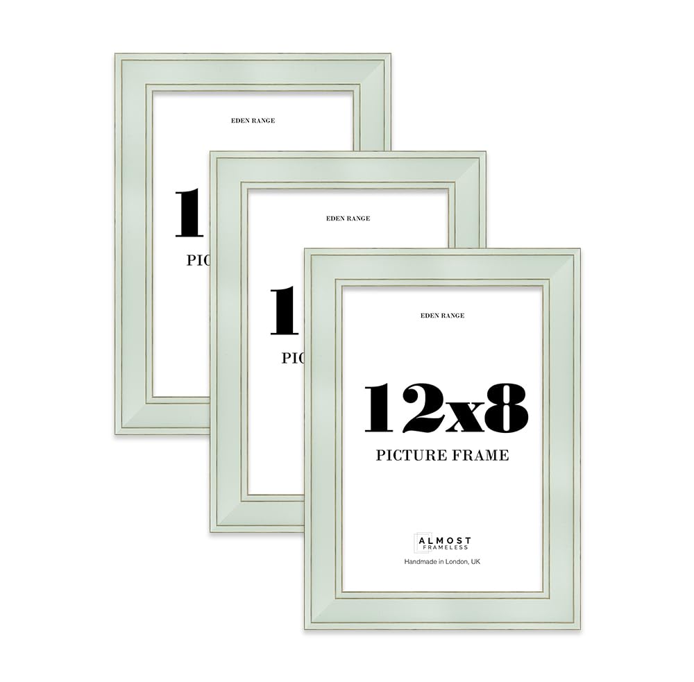 12x8 Sage Green Picture Frame - Shabby Chic Photo Frame with Distressed Finish, Gold Trim, Wall Hooks and Kickstand, 37mm Edge - 3 Pack โ image 1