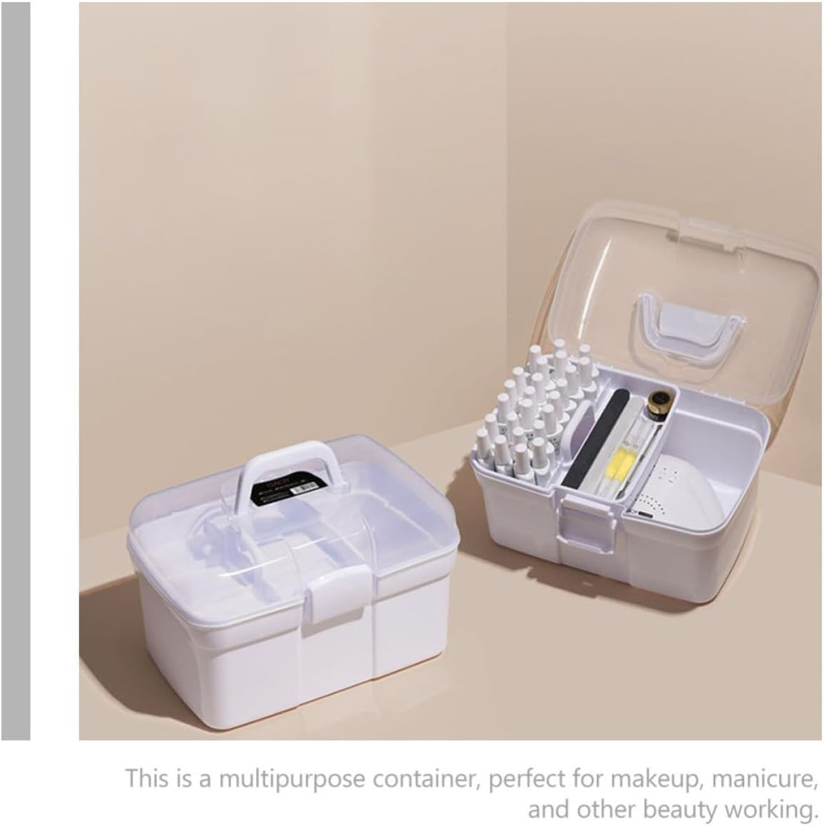 Professional Makeup Box Large Capacity Portable PP White Train Case