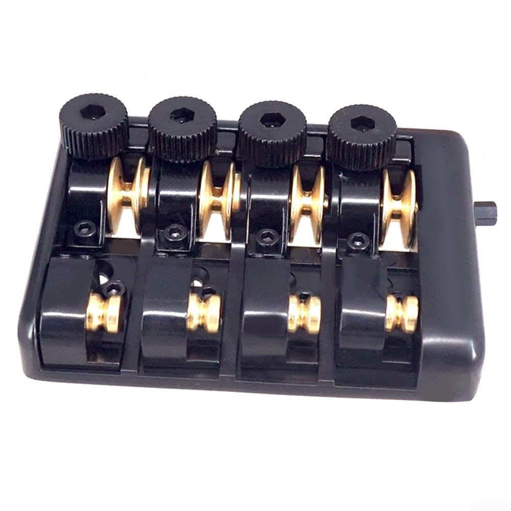 Headless Travel Bass Bridge für 4-saitige Gitarre mit Messing-Rollsattel, stabiles schwarzes Teil für Musiker auf Road-Touren (schwarz)