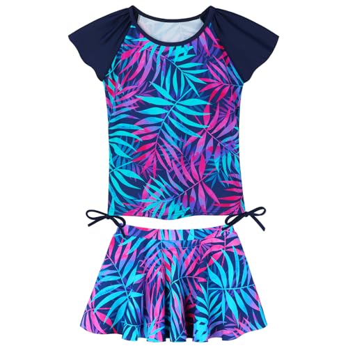 Image of Girls Rash Guard 2 Pieces Bathing Suit UPF50+ Swimsuit with Swimming Skirt Swimwear 2-14Y