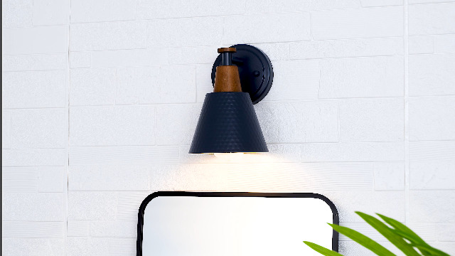 Image of FEMILA Modern Wall Sconces Set of 2, 1-Light Wall Lighting Bathroom Sconces Single Vanity Light, Hammered Metal Shade, Dark Blue,4FG59B-2 Blue