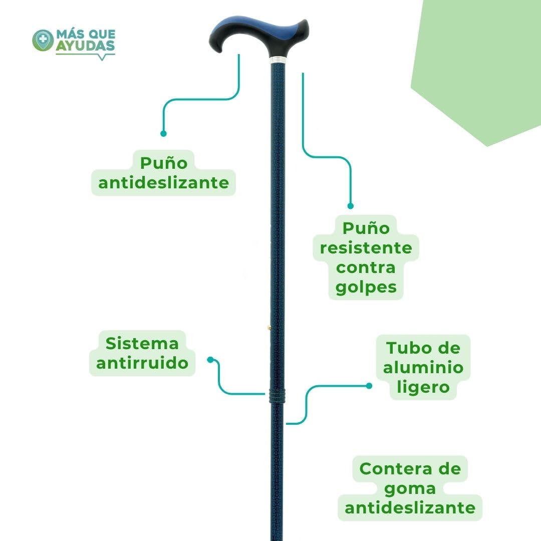 Bastón para Mayores y Adultos Slim, Aluminio, Extensible y Portátil, Altura Ajustable 76-99 cm, Puño Antideslizante, Bastón para Caminar y Pasear, 300 g