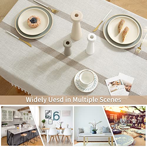 Deep Dream Tablecloth, Embroidered Table Cloth Cotton Linen Wrinkle Free Tablecloths Washable Dust-Proof Table Cover For Kitchen Dinning Party (Square, 55 X 120 Inch, Beige) #TOP3