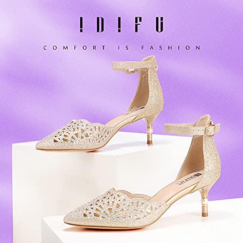 Idifu Women's In2 Candice Wedding Rhinestones Sequins Low Kitten Heels Pumps Dress Evening Shoes For Women Bridal Bride（9, Gold Glitter） #TOP2