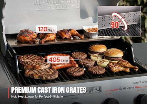 Image of Monument Grills 4 Burner Propane Gas Grill with Broil Zone, Stainless Steel Patio Mesa 2 Barbecue Grill with Cooking Plate, Foldable Side Shelves, Fast Heating, Fast Assembly, Mesa II 410FBZ