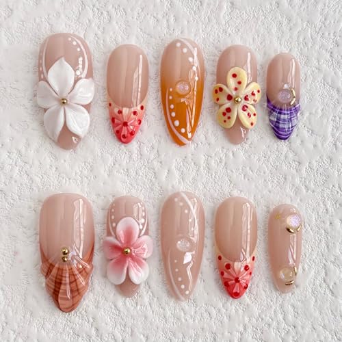 Luxury Press on Nails Medium Almond Handmade 3D Unique Reusable