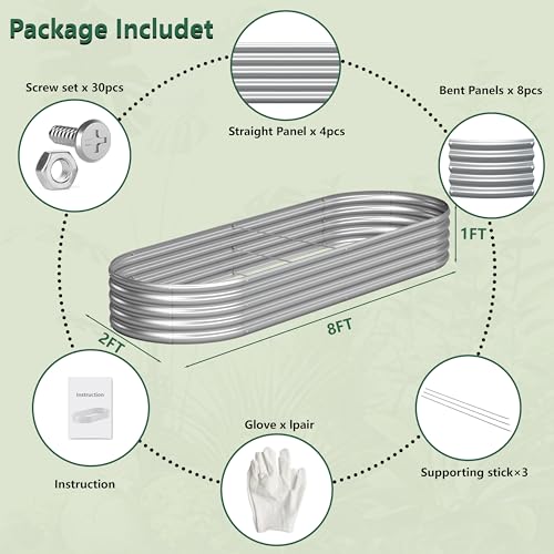 Image of Galvanized Raised Garden Bed Outdoor, 8x2x1ft(2Pack) Metal Heavy Duty Planter Boxes for Gardening, Easy Assemble Bottomless Small Oval Plant Container Kit for Vegetable, Flower, Fruit, Silver