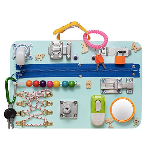 Image of EBIOO Montessori Green Busy Board - Locks & Latches Educational Activity Board for Writing and Learning