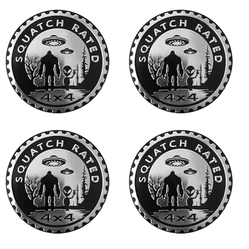 Image of Squatch Aliens 4Pcs Badge Rated Metal Automotive Emblem, 3D Car Badges Compatible for Jeep Wrangler Vehicles Trucks SUV