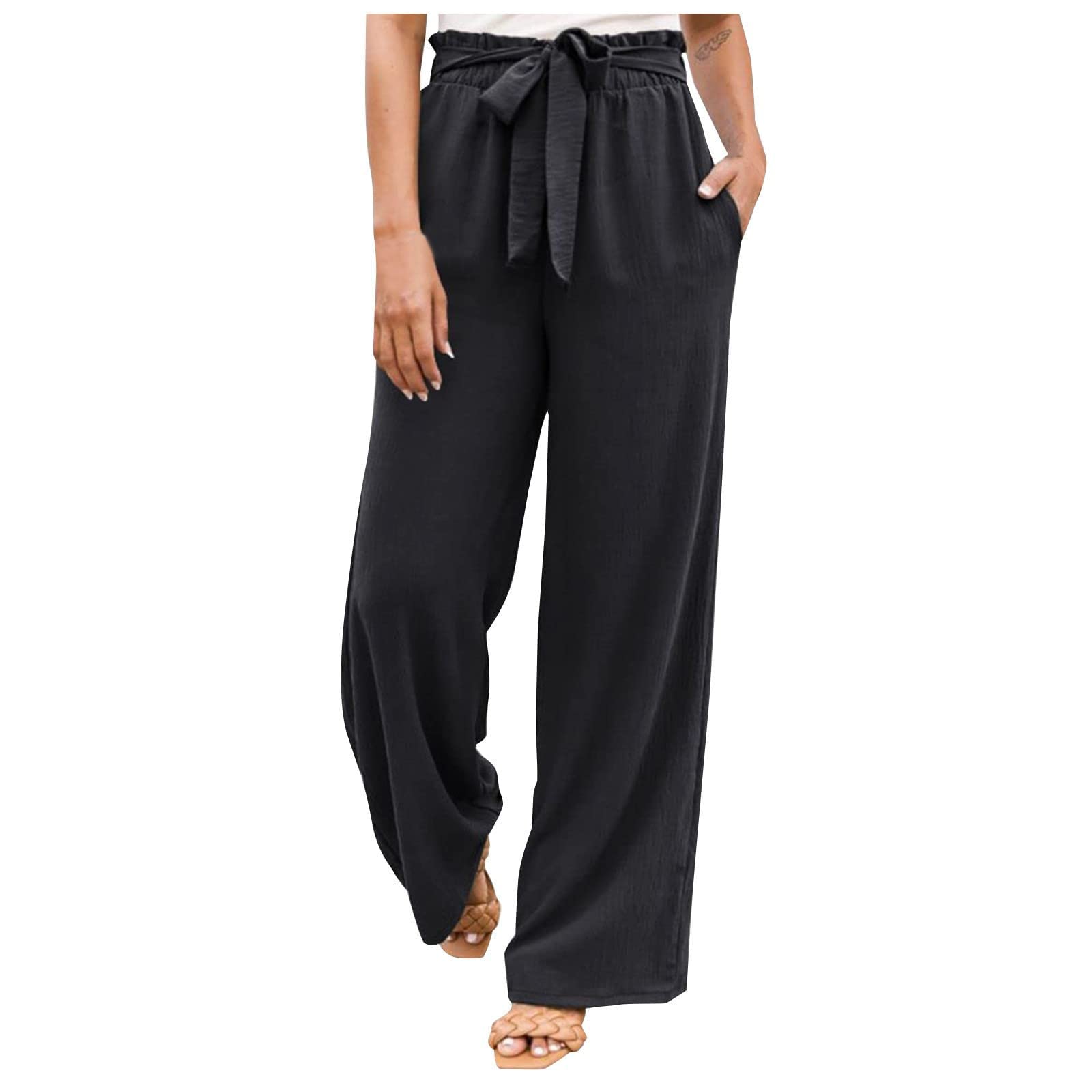 XUETON Wide Leg Palazzo Pants for Women High Waisted Business Casual Work Pants Loose Flowy Summer Beach Pants