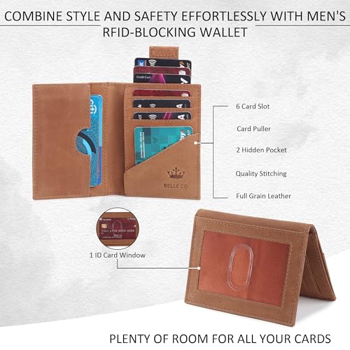 Image of Genuine Leather Bifold RFID Blocking Slim Stylish Credit Debit ATM Card Holder Wallet for Men Women (Tan Brown)
