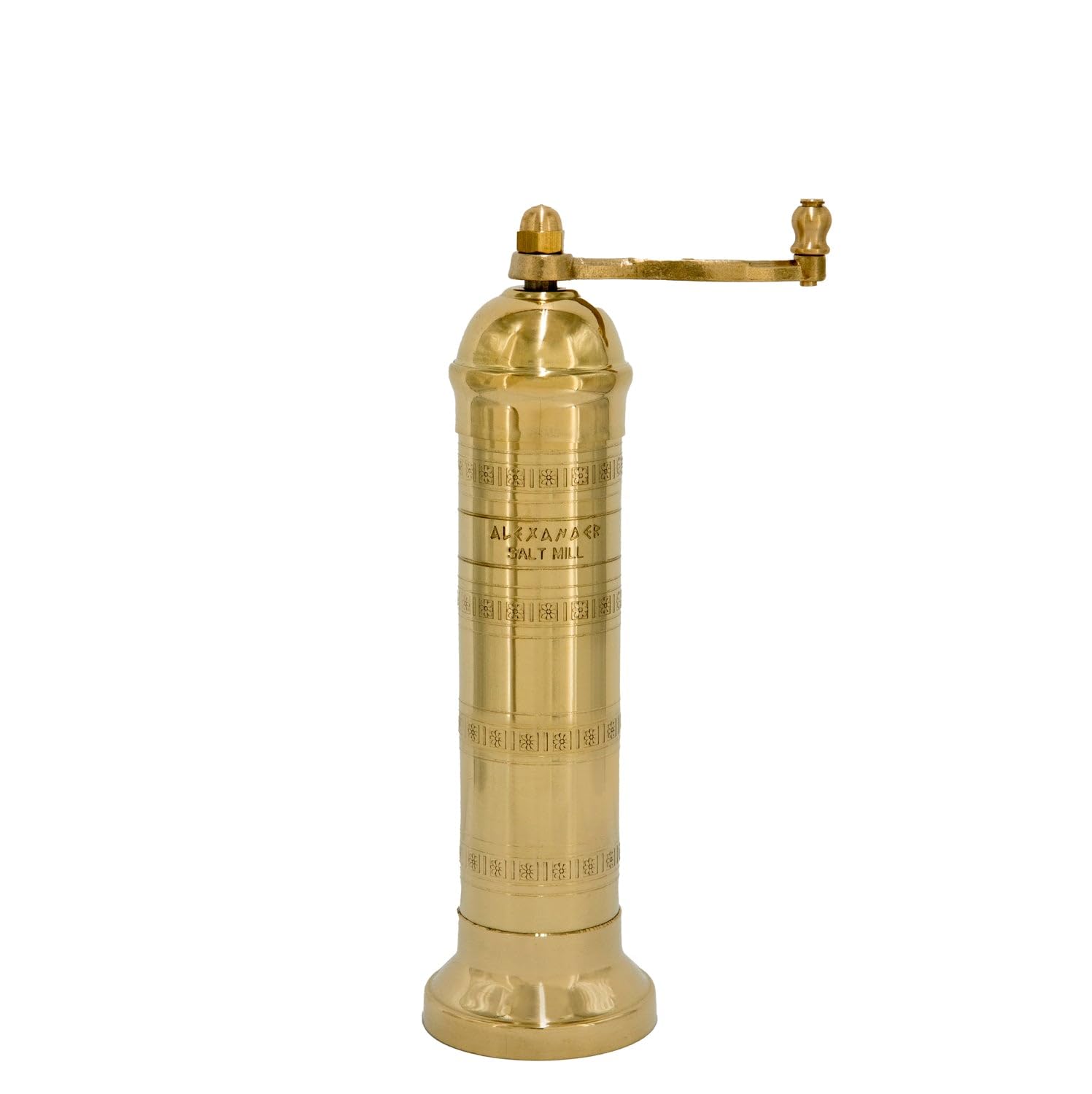 Alexander Home Original Greek Salt Mill, 8-Inch Brass– European Manual Salt Grinder Refillable, with Polishing Cloth