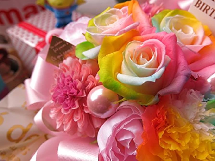 Amazon｜レインボーカーネーション 花束風 プリザーブドフラワー