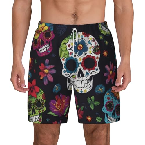 Men's Swim Trunks Quick Dry Board Shorts Flower Cactus Sugar Skull Beach Shorts with Pocket Bathing Suits for Men