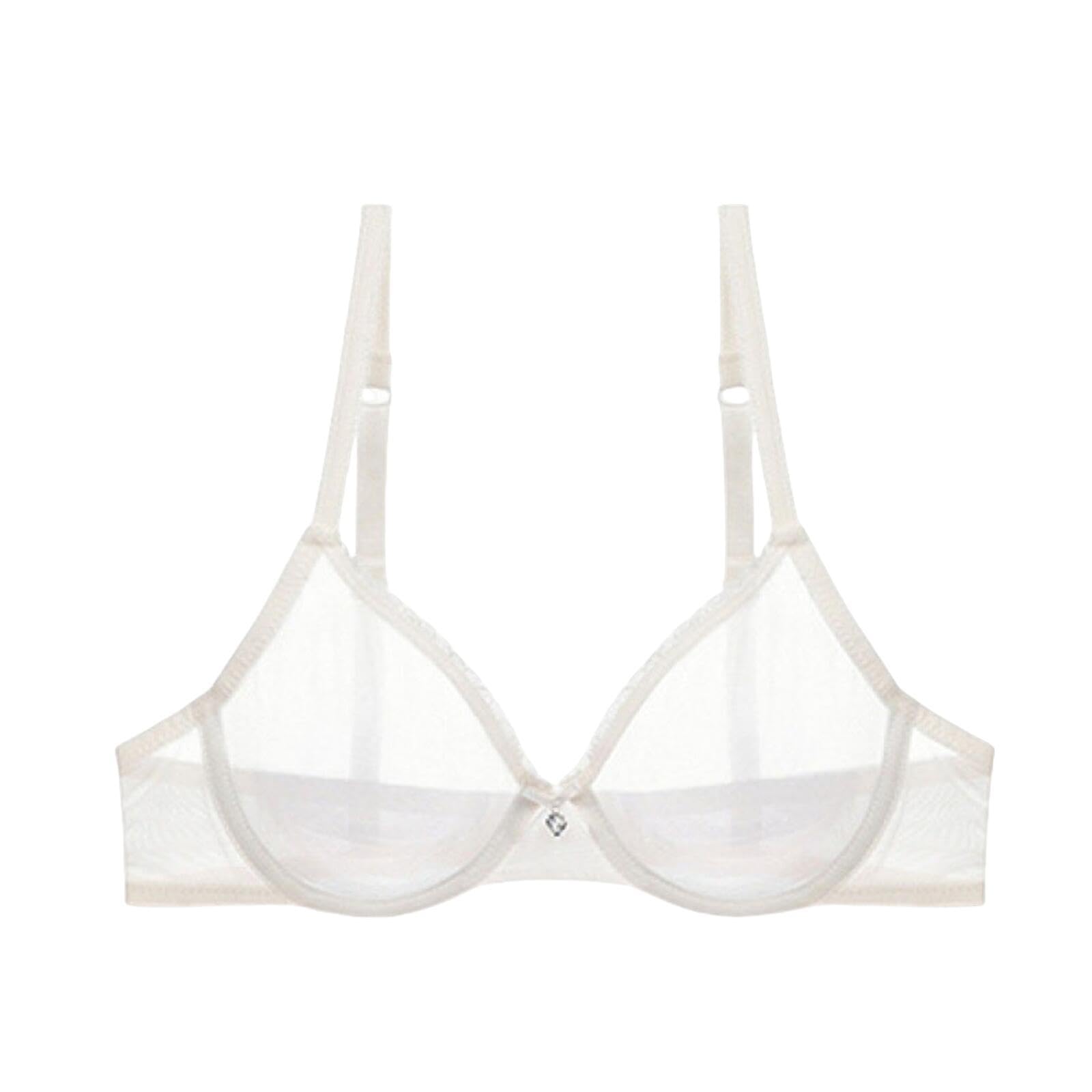 Hlyldl Women's White Lace Sheer Bra See Through Sexy Underwire Unlined Mesh Ultra Sexy Lace Plus Size Bra