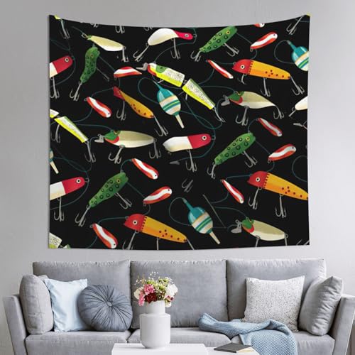 Tapisserie leurre de pêche grand format 152x130 cm et tenture murale chambre