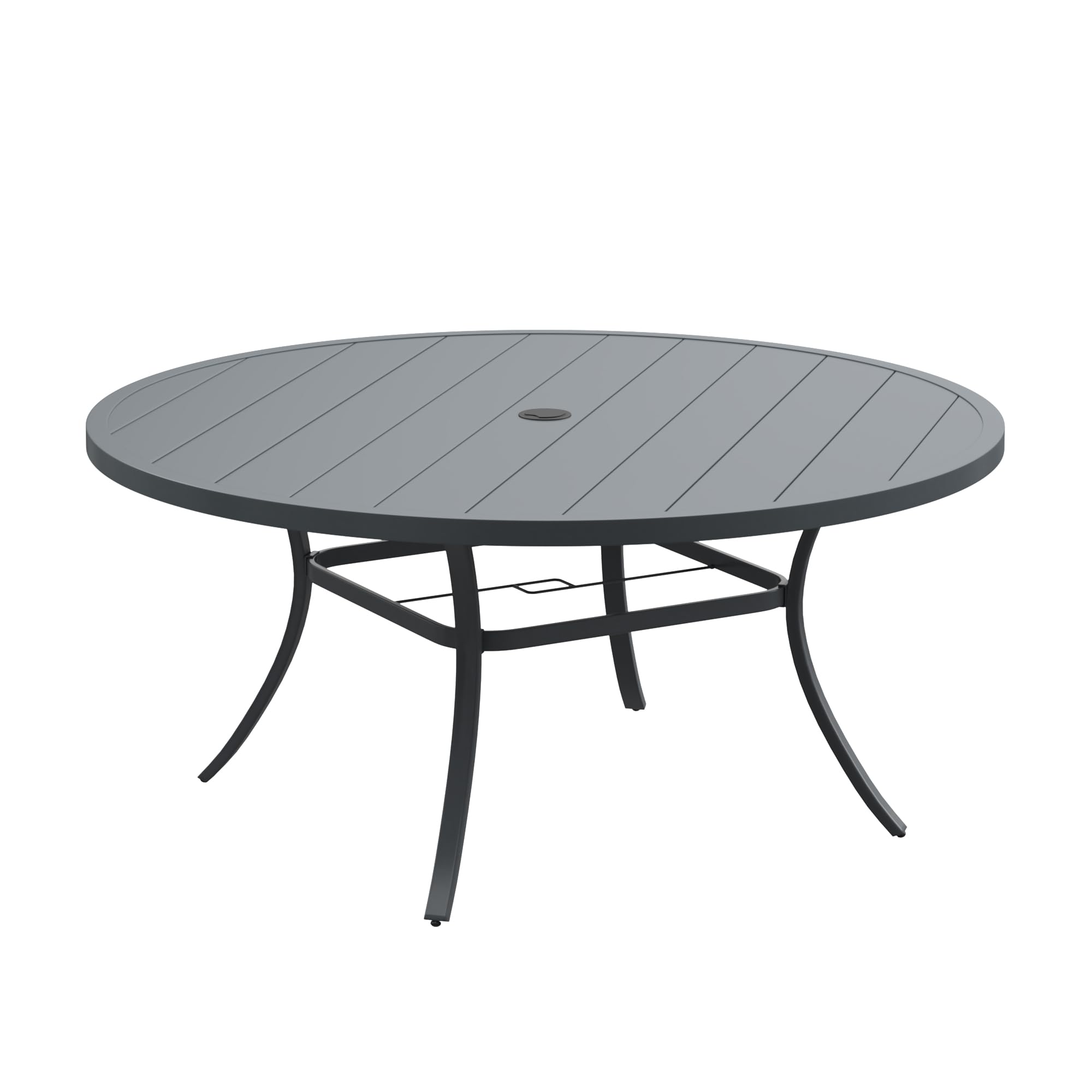 DIFY 60" Round Outdoor Patio Dining Table for 8-10, Metal Patio Table with 1.57" Adjustable Umbrella Hole, All-Weather Dining Furniture Table for