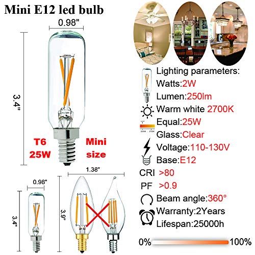 Litehistory Dimmable T6 Led Bulb 25W Candelabra Led 2700K Clear 200Lm 2W E12 T25 Led Bulb 6Pack #TOP4