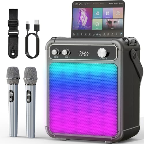 Máquina de Karaoke con 2 micrófonos inalámbricos, Altavoz Karaoke Profesional para Adultos, Bluetooth portátil con Luces LED,para Fiestas,Regalo,al Aire Libre.Sostener TF/USB/TWS/Mic/AUX Máquina de Karaoke con 2 micrófonos inalámbricos, Altavoz Karaoke Profesional para Adultos, Bluetooth portátil con Luces LED,para Fiestas,Regalo,al Aire Libre.Sostener TF/USB/TWS/Mic/AUX