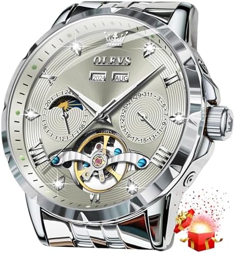 OLEVS Mens Automatic Watch Luxury Dress Diamond Self Winding Skel...