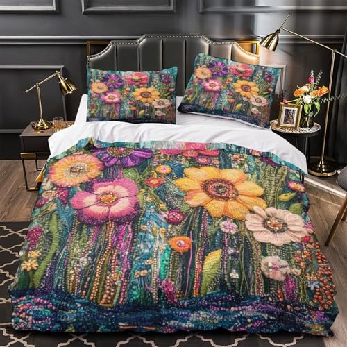 Broderie Florale Parure de Lit Microfibre Hypoallergique Housse 135x200 - 2