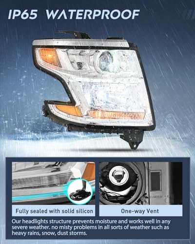 Image of Nilight Headlight Assembly Compatible with 2015 2016 2017 2018 2019 2020 Chevy Tahoe Suburban Chrome Housing Amber Reflector Clear Lens Replacement Headlamp Driver and Passenger Side | For Tahoe /Suburban 2015 2016 2017 2018 2019 2020 Chrome Housing Amber Reflector Headlight Replacement Driver & Passenger Side