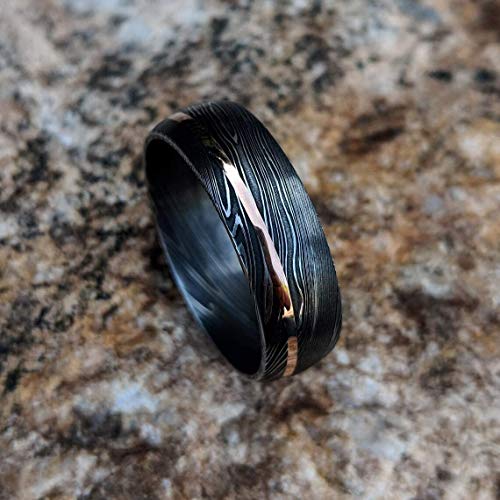 Ke-228-At Damascus Steel Ring Custom And Handmade Damascus Ring Damascus Steel With Brass Inlay Anniversary Ring Wedding Band Fathers Day Ring Damascus Steel Ring Wedding Band Rings For Men (8.5) #TOP5