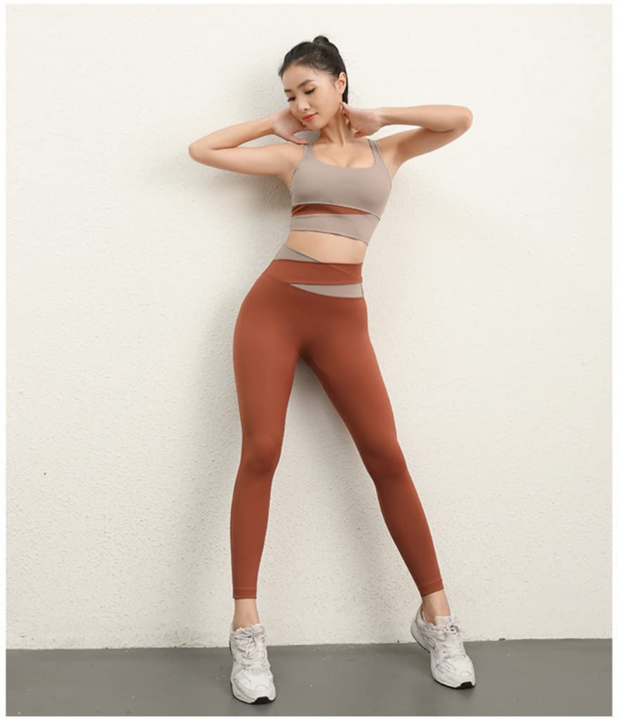Angcoco Women's High Waisted Tummy Control Yoga Pants+Bra 2-Piece Set