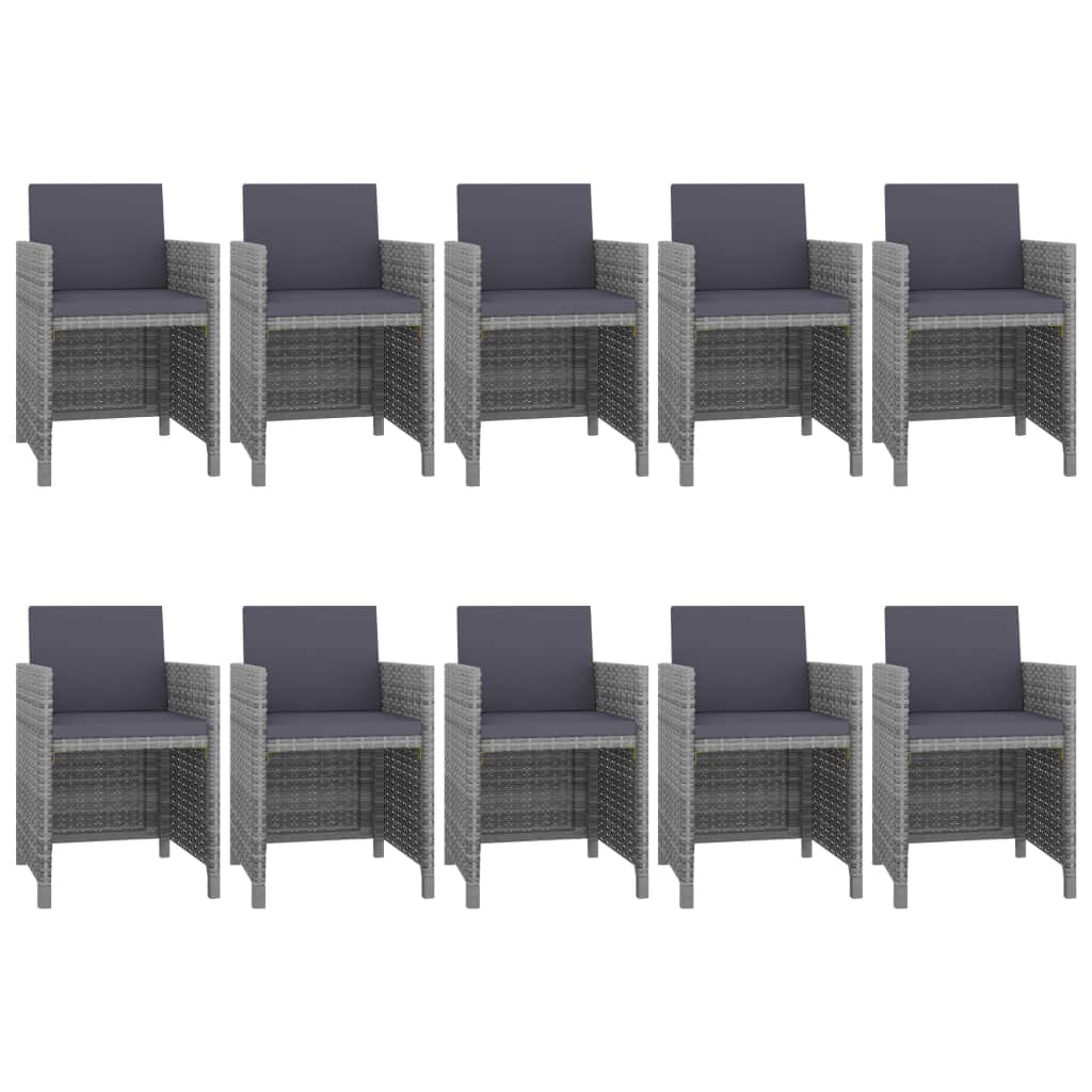 Set da pranzo da giardino in polyrattan, 11 pezzi, con piano in vetro, 167 x 109 cm, resistente alle intemperie, antracite, 10 sedie e cuscini, moderno set da balcone per terrazza e giardino
