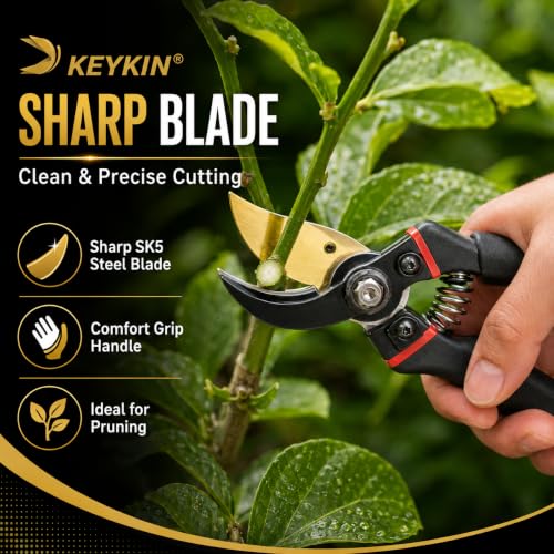 Image of Pruning Shears for Gardening | Heavy Duty Garden Cutter with Sharp Carbon Steel Blade, Ergonomic Non-Slip Handle & Safety Lock | Hand Pruner for Plants, Flowers, Branches & Shrubs