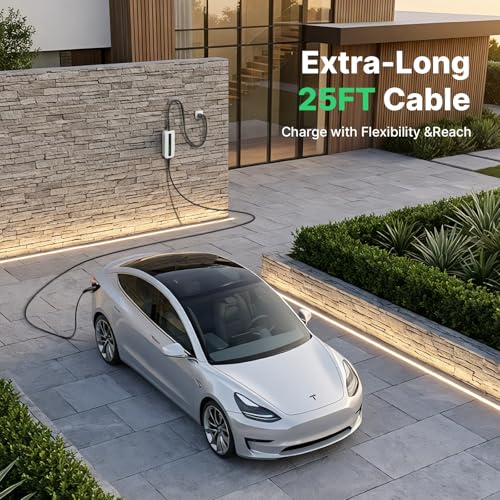 Morec Level 1/2 Tesla Charger, 240V NEMA 6-20 Plug & 120V NEMA 5-15 Adapter, NACS Connector, Portable Home Electric Car EV Charger for Tesla Models Y/X/3/S, 25FT Extension Cable