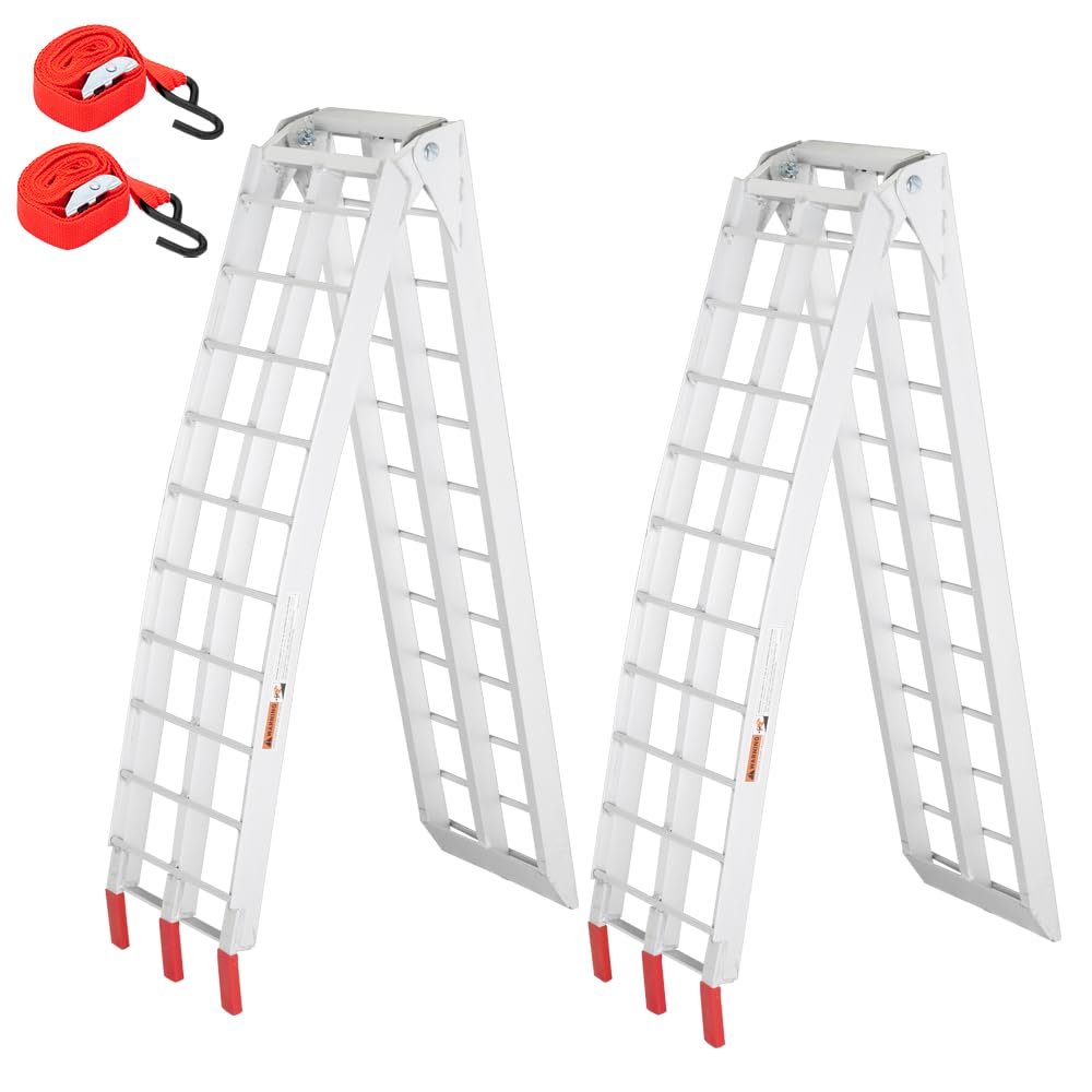 TUFFIOM 7ft Aluminum Truck Ramps 1500lbs Capacity,2pcs Folding Loading ATV Ramps for Pickup Trucks Bed, Trailer Ramp with Load Straps for UTV/Motorcycle/Lawn Mower/Dirt Bike，Lightweight & Portable