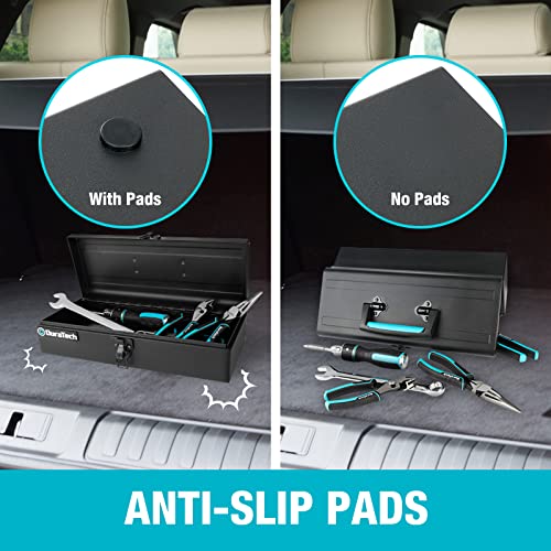 DuraTech Tool Box, 15" Portable Steel Small Tool Box with Metal Latch Closure & Plastic Handle with Anti-slip Base, Multi-Purpose Heavy Duty Toolbox, Black - Image 5