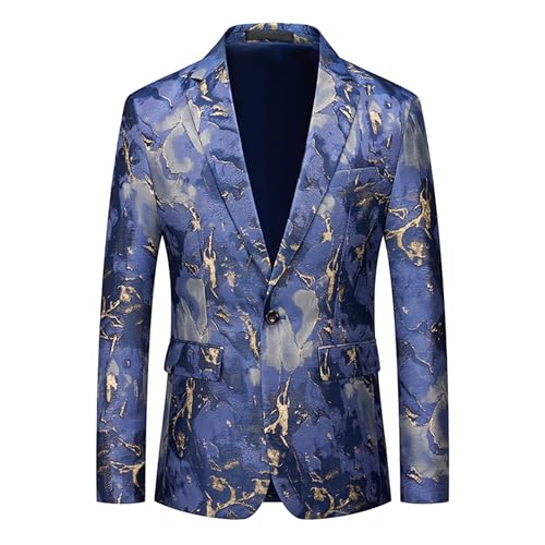 UNINUKOO Mens Floral Blazer Jacket Slim Fit Paisley Tuxedo Suit Party Dress Wedding Sport Coat for Men Men US Size 38 Blue