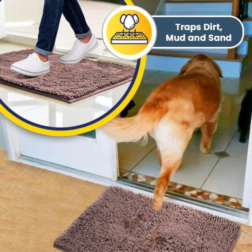 Image of Muddy Mat | Super Water Absorbent Door Mat Indoor, Microfiber Quick Dry Chenille Entryway Rug, Slip Resistant Front Door Mat, Indoor Mats for Entryway, Machine Washable Pet Rug, Blush Pink 20 inch x 48 inch
