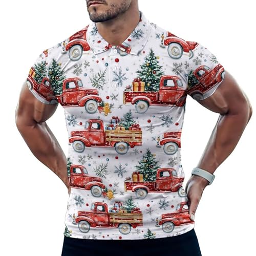 Polo de golf homme doux respirant à manches courtes imprimé camion rouge