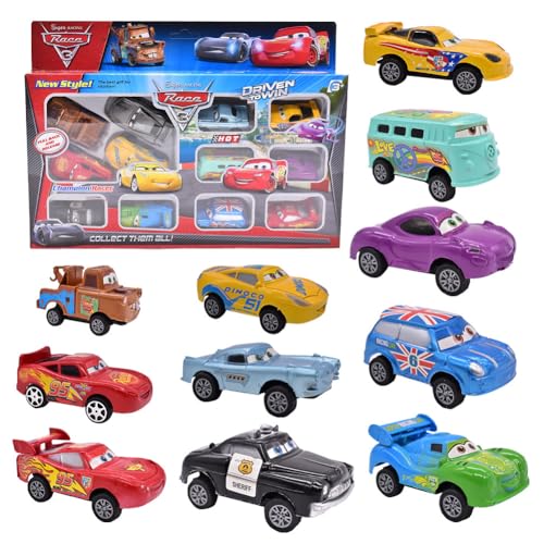 Coches Cars, 12 Piezas Coches de Juguete, Coches de Juguetes Metalicos, Mini Coches de Carreras, Cars Juguetes Lightning Set, Regalo para Cumpleaños Navidad, Juego de Juguetes para Niños