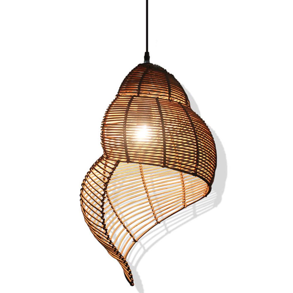 AYQJMD Vintage Pendant Lighting Fixture Creativity Conch Shaped Indoor Decorative Hanging Lamp Farmhouse Woven Rattan Hanging Chandelier (E27 Base) for Kitchen Island Sink Farmhouse Home