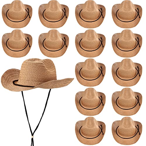 Image of JaGely 15 Pcs Straw Cowboy Hats Wide Brim Summer Hat Women Men Country Accessories for Western Themed Party Concerts Birthday