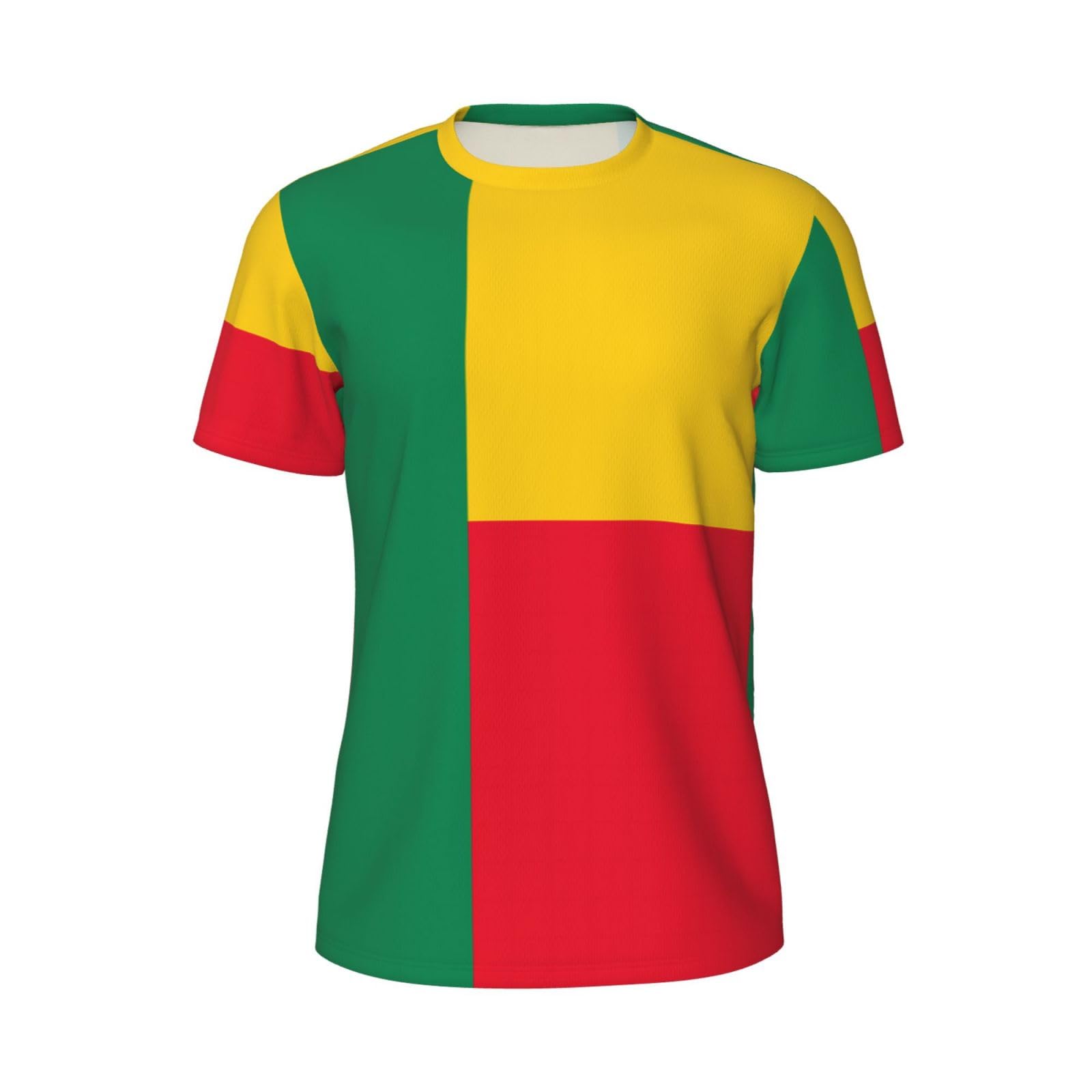 Erwqavc Men's Black Flag Of Benin Print Short Sleeve Mesh T-Shirts, Crew Neck Athletic Breathful Workout Tees, For Gym Outdoor L