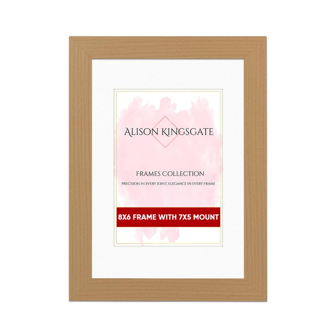 Alison Kingsgate 8X6 Country Pine Picture Frame with Mount for 7X5 Photo - Engineered Wood Photo Frame with Precision Cut Cardboard Mount - Ideal for Photo, Poster & Artwork - Wall or Tabletop Display โ image 1