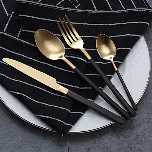 FENOKD Flatware Sets 4Pcs Black Gold Cutlery Set 18/10 Stainless Steel Knives Forks Tablespoons Metal Dinnerware Western Tableware Set Stainless Steel Decoration