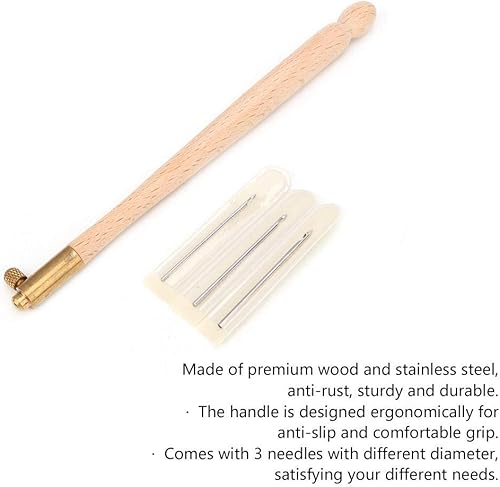 Miniatura 5 de Juego de agujas de bordado de ganchillo, estilo francés, con mango de madera, herramientas de bordado de cuentas con 3 cabezales de agujas