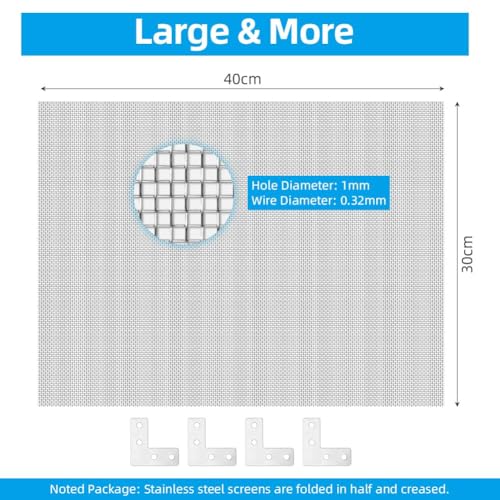 Adiwo Drahtgitter Feinmaschig, 2er Wire Mesh 304 Edelstahl Drahtgewebe 20 Mesh Edelstahlgewebe Kaninchendraht Hühnerzaun Drahtgeflecht Drahtgitter Edelstahl Maschendraht Nagetier Mesh 40 x 30 cm