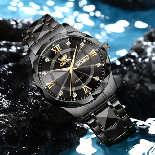 Image of OPK Watches for Men Diamond Roman Analog Mens Watches Waterproof Large Stainless Steel Men Wrist Watch Business Father Gift Watch Blue