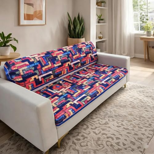 Image of Homerz Premium 3 Seater with Back Velvet Sofa Panel Cover with Digital Prints | Anti-Slip Backing (Rangeen, 3 Seater with Back)
