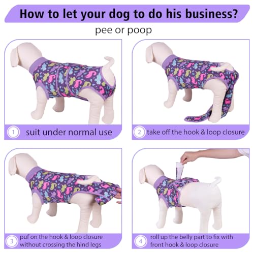 Image of PetWarm Dog Surgical Suit Spay, Onesie for Dogs After Surgery, Substitute E-Collar and Cone, Pet Surgery Recovery Suit, Anti-Licking Dog Surgery Recovery Suit Soft, Dinosaur Pattern, Purple, M